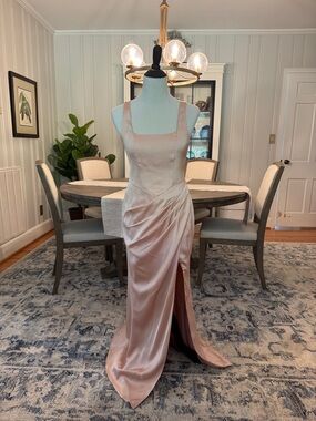 Azazie Rose Gold Satin Square-Neck Bridesmaid Gown